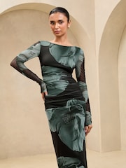 Lipsy Mesh Ruched Detail Midi Dress - Imagen 2 de 4