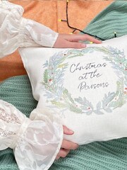 100% Linen Wreath Family Name Personalised Christmas Cushion by Solesmith - Image 2 of 6