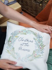 100% Linen Wreath Family Name Personalised Christmas Cushion by Solesmith - Image 5 of 6
