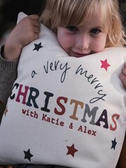 100% Linen Colourful Christmas Personalised Cushion by Solesmith - Image 1 of 2
