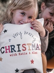 100% Linen Colourful Christmas Personalised Cushion by Solesmith - Image 2 of 2
