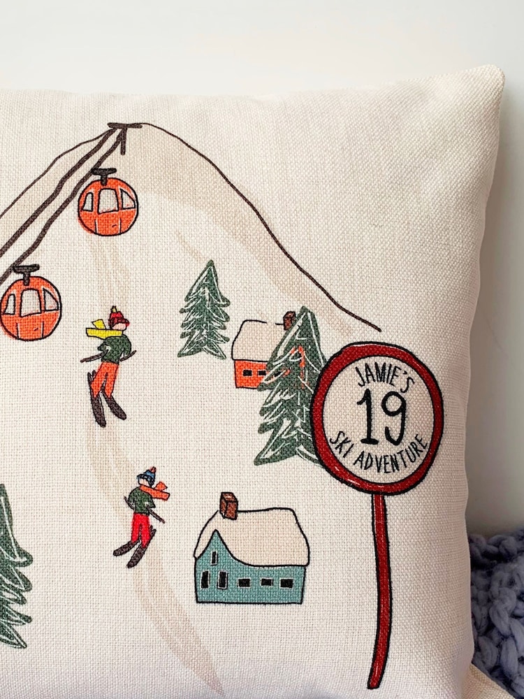 100% Linen Personalised Ski Cushion by Solesmith - Image 2 of 3