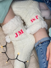 Solesmith Cream Neon Super Soft Personalised Winter Slipper Socks - Image 1 of 4