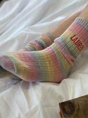 Solesmith Pink Personalised Rainbow Bed Snug Socks - Image 1 of 5