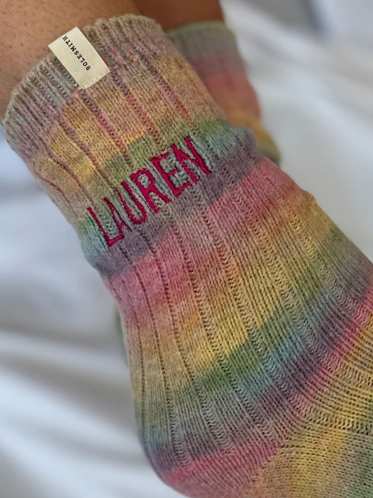 Solesmith Pink Personalised Rainbow Bed Snug Socks - Image 4 of 5
