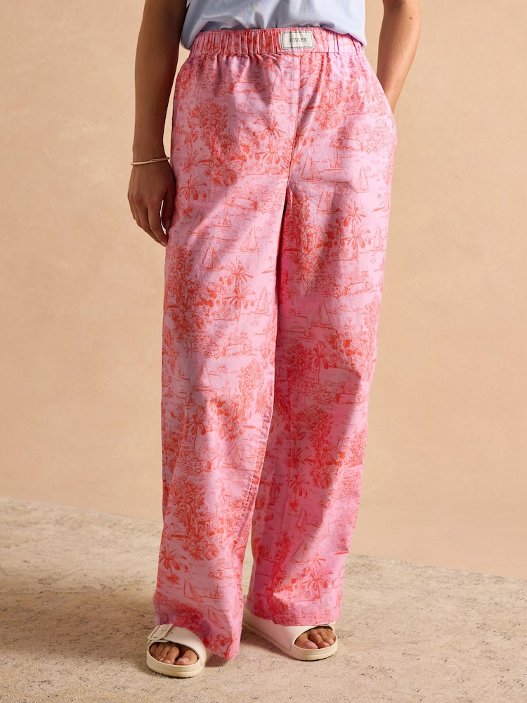 Pink Toile de Jouy - Joules Hallie Pull-On Cotton Trousers - Imagen 1 de 10