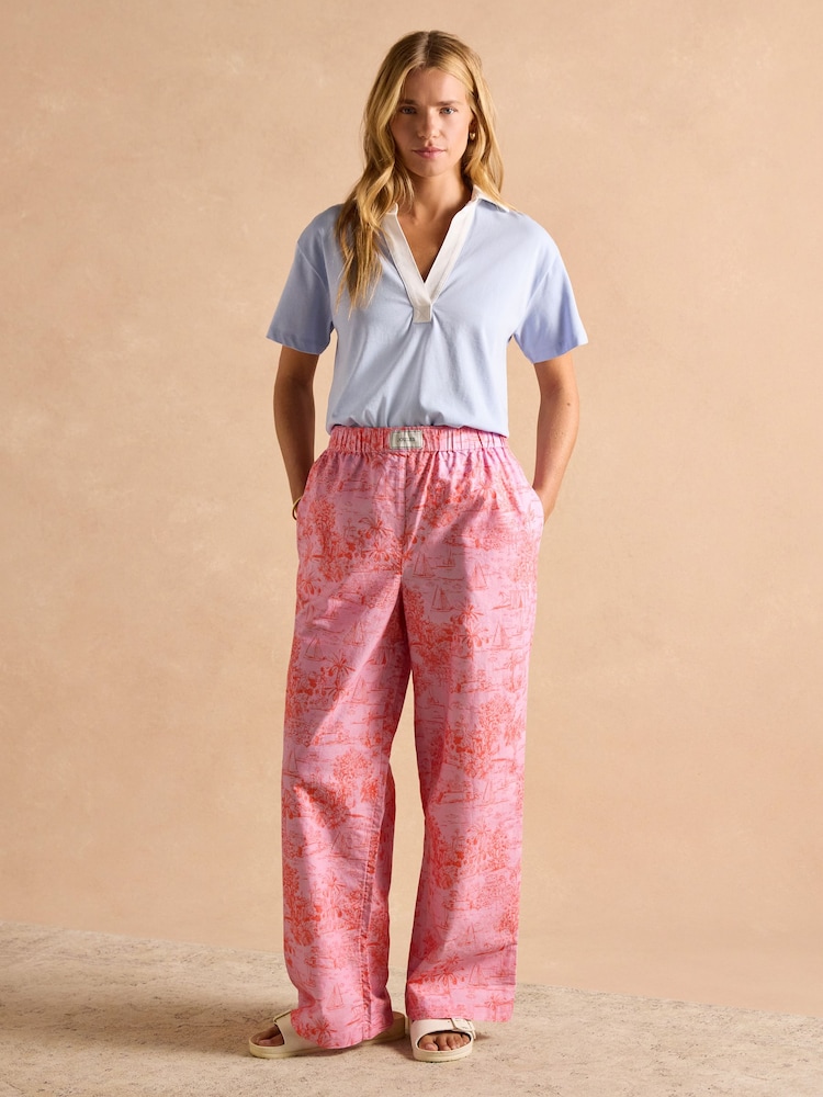 Joules Hallie Pink Toile de Jouy Pull-On Cotton Trousers - Image 4 of 10
