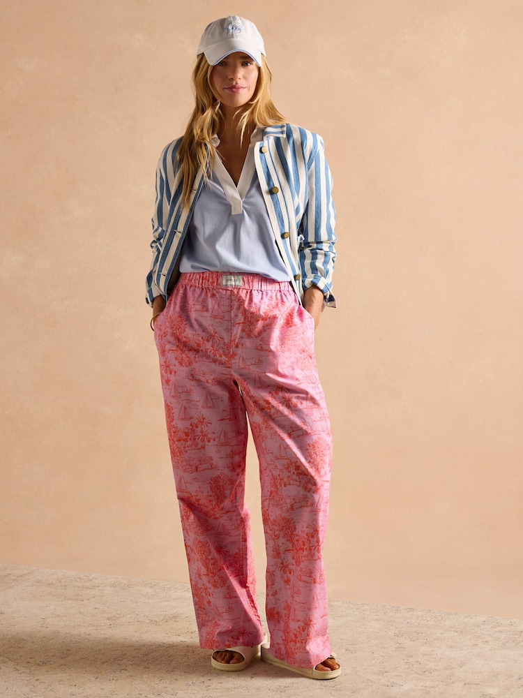 Joules Hallie Pink Toile de Jouy Pull-On Cotton Trousers - Image 8 of 10