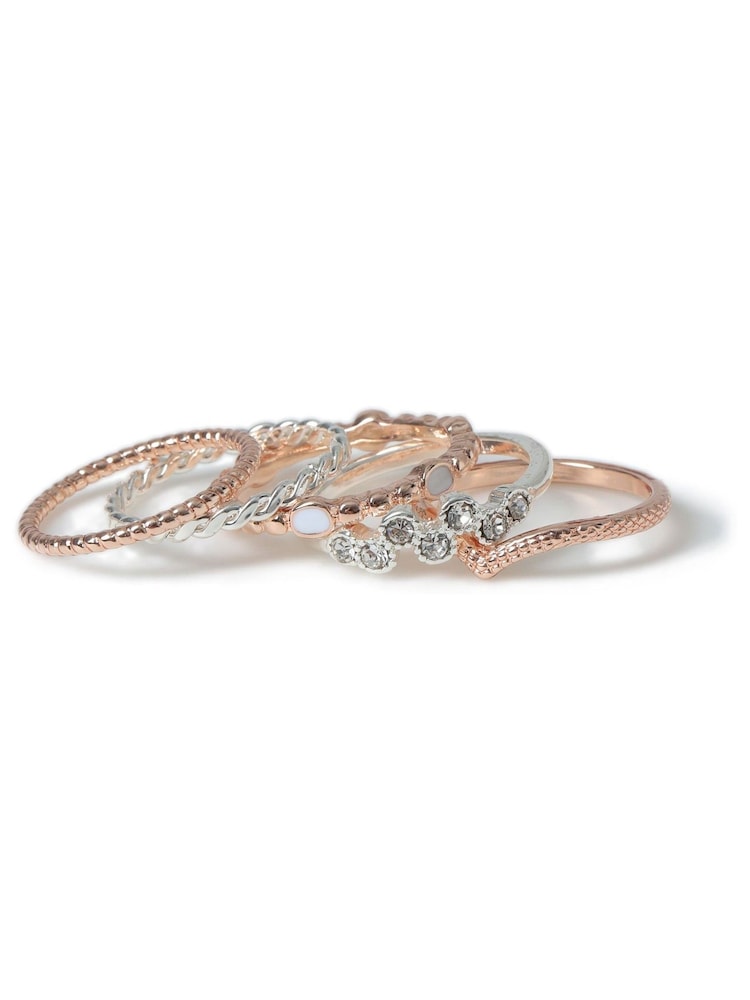 Aela Silver and Rose Gold Tone Stacker Multipack Ring - Image 1 of 2