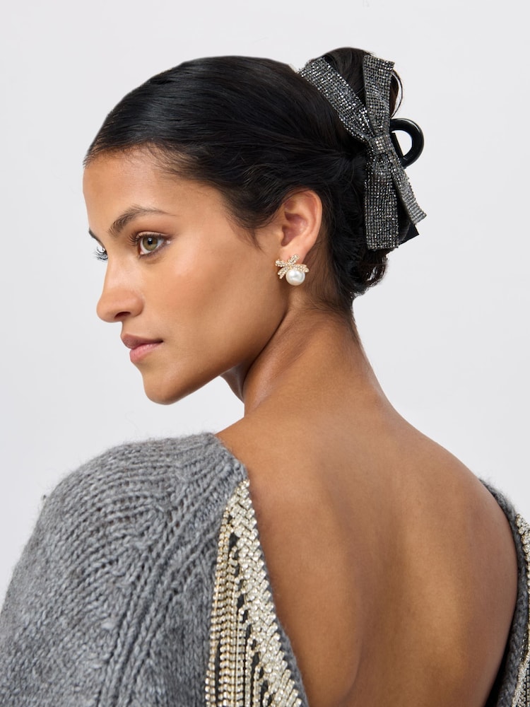 Aela Rhinestone Bow Black Hair Claw - Image 1 of 3