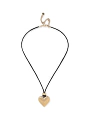 Aela Ridged Heart Pendant Cord Long Black Necklace - Image 1 of 2