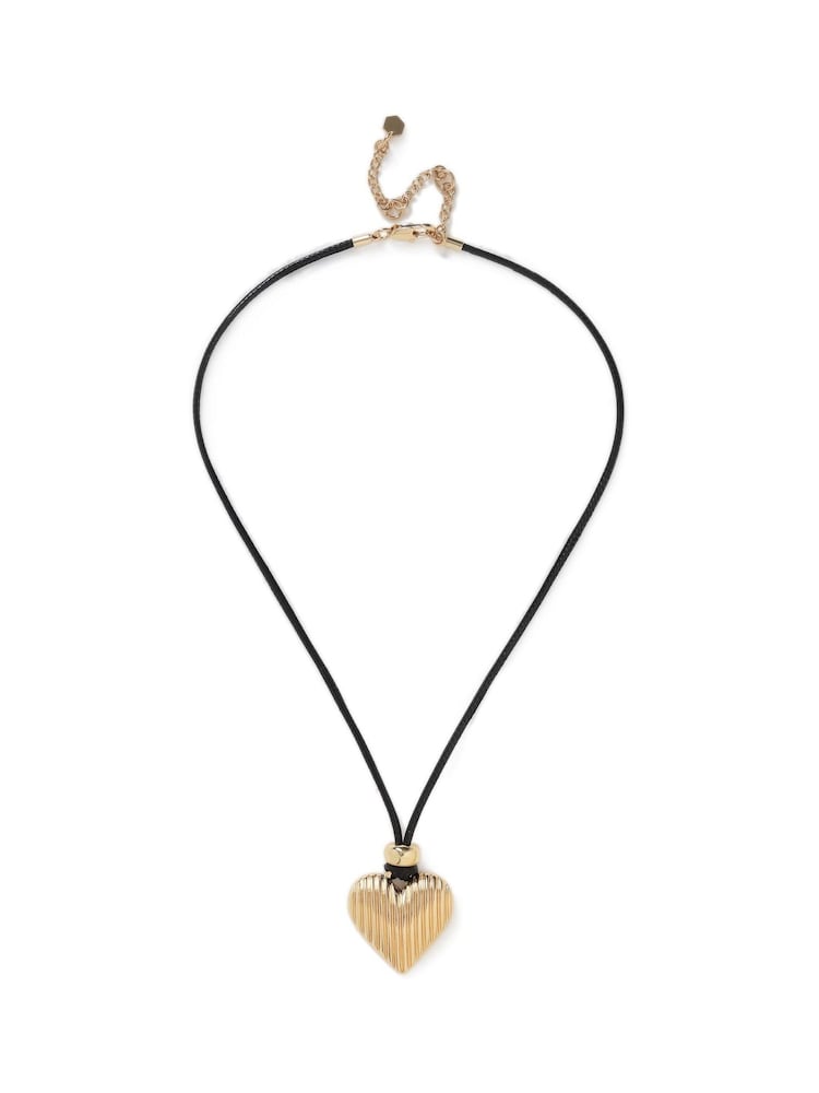 Aela Ridged Heart Pendant Cord Long Black Necklace - Image 1 of 2