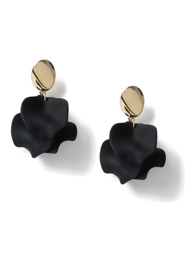 Aela Powdercoat Flower Drop Black Earrings - Image 1 of 2