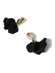 Aela Powdercoat Flower Drop Black Earrings - Image 2 of 2
