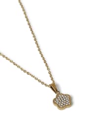 Aela Gold Tone Stainless Steel Pave Flower Necklace - Image 2 of 3