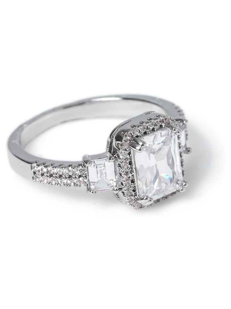 Aela Silver Tone Emerald Cut CZ Ring - Image 1 of 3 Aela Silver Tone Emerald Cut CZ Ring - Image 1 of 3