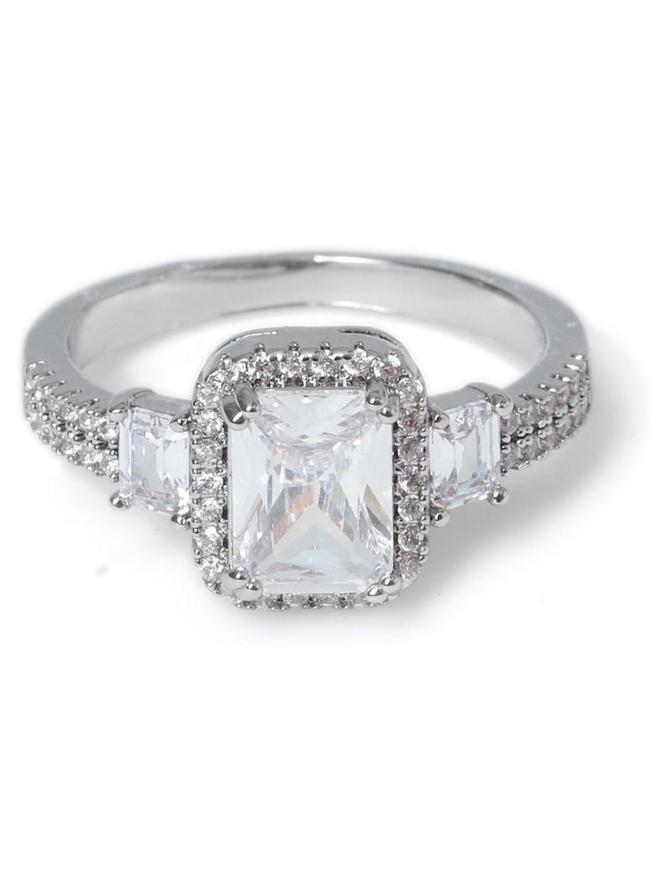 Aela Silver Tone Emerald Cut CZ Ring - Image 2 of 3 Aela Silver Tone Emerald Cut CZ Ring - Image 2 of 3