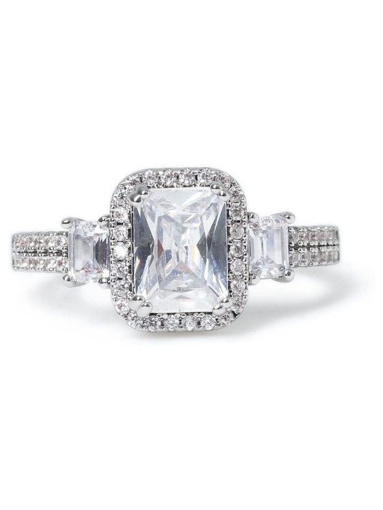 Aela Silver Tone Emerald Cut CZ Ring - Image 3 of 3 Aela Silver Tone Emerald Cut CZ Ring - Image 3 of 3