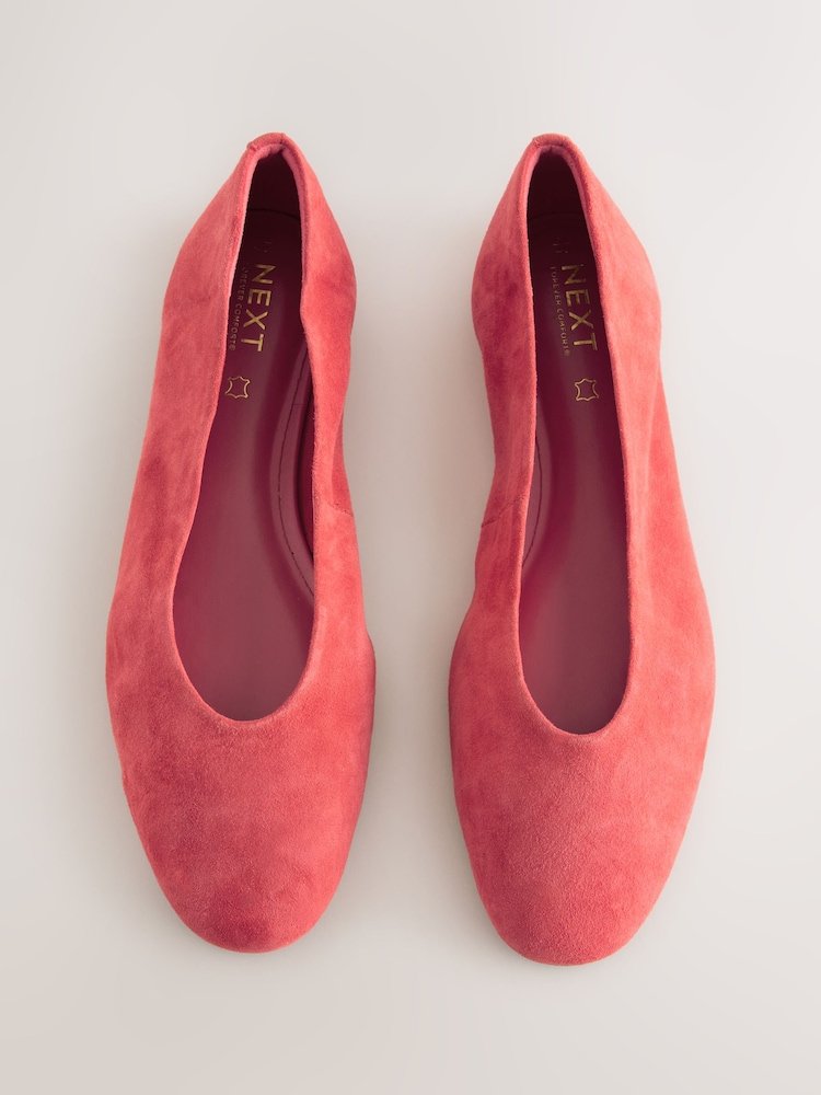 Coral Pink Standard/Wide Fit Forever Comfort® Leather Round Toe Ballerinas - Image 1 of 9