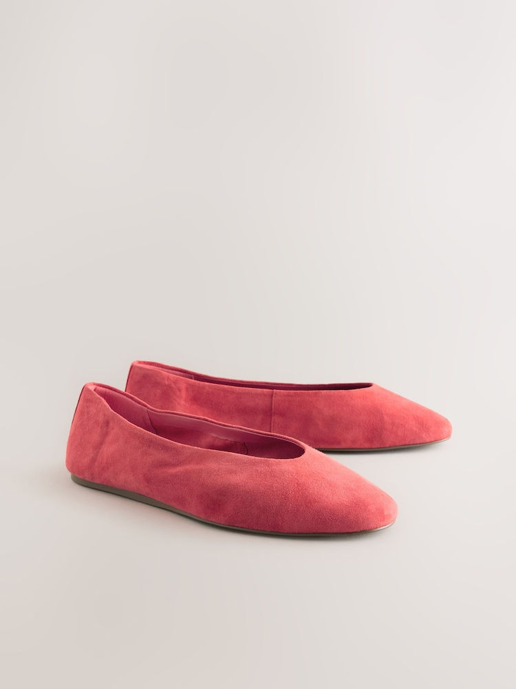 Coral Pink Standard/Wide Fit Forever Comfort® Leather Round Toe Ballerinas - Image 2 of 9
