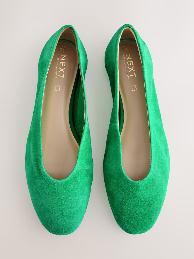 Green Standard/Wide Fit Forever Comfort® Leather Round Toe Ballerinas - Image 1 of 8
