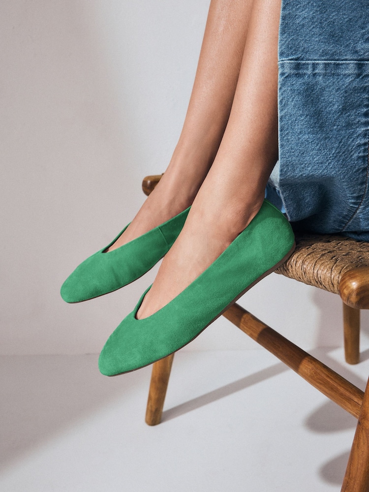 Green Standard/Wide Fit Forever Comfort® Leather Round Toe Ballerinas - Image 2 of 8