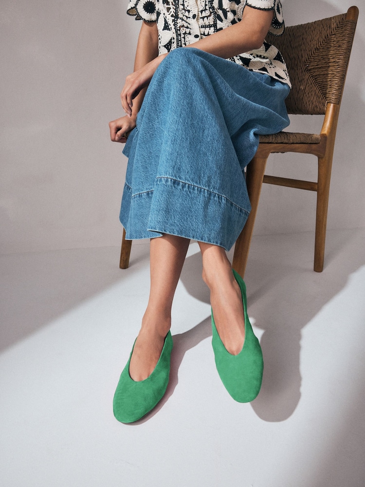 Green Standard/Wide Fit Forever Comfort® Leather Round Toe Ballerinas - Image 3 of 8