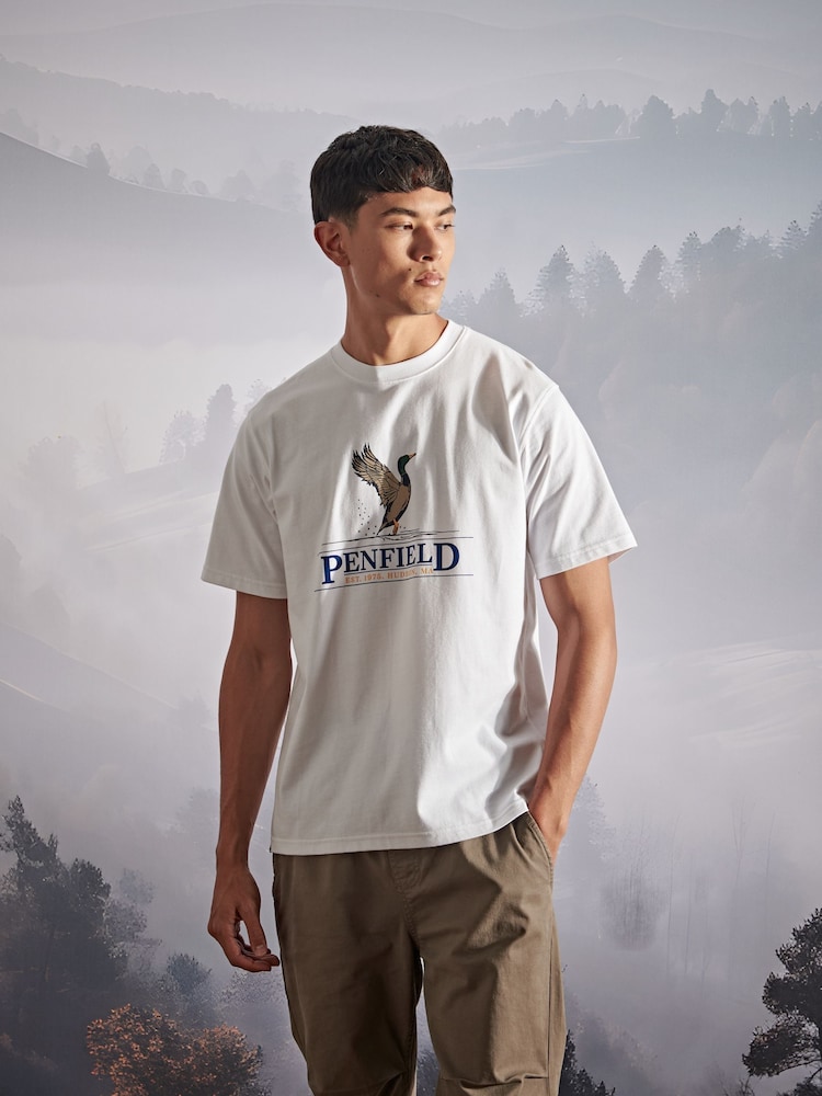 Penfield White Mens 100% Cotton Regal Mallard T-Shirt - Image 1 of 5 Penfield White Mens 100% Cotton Regal Mallard T-Shirt - Image 1 of 5