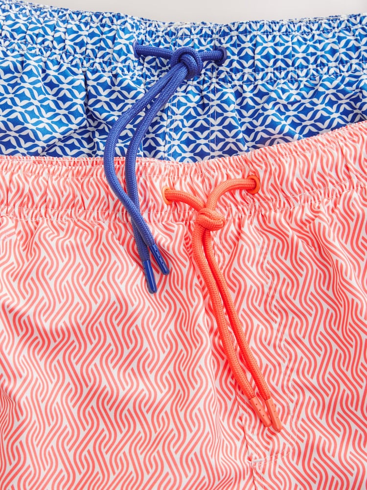 Bright Blue/Coral Geometric Printed Swim Shorts 2 Pack - Image 12 of 13