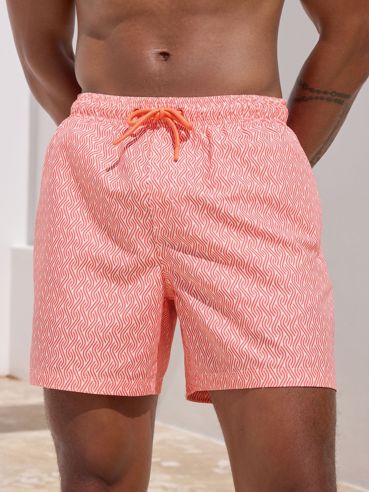 Bright Blue/Coral Geometric Printed Swim Shorts 2 Pack - Image 7 of 13