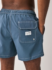 Slate Blue Contrast Stitch Swim Shorts - Image 5 of 8
