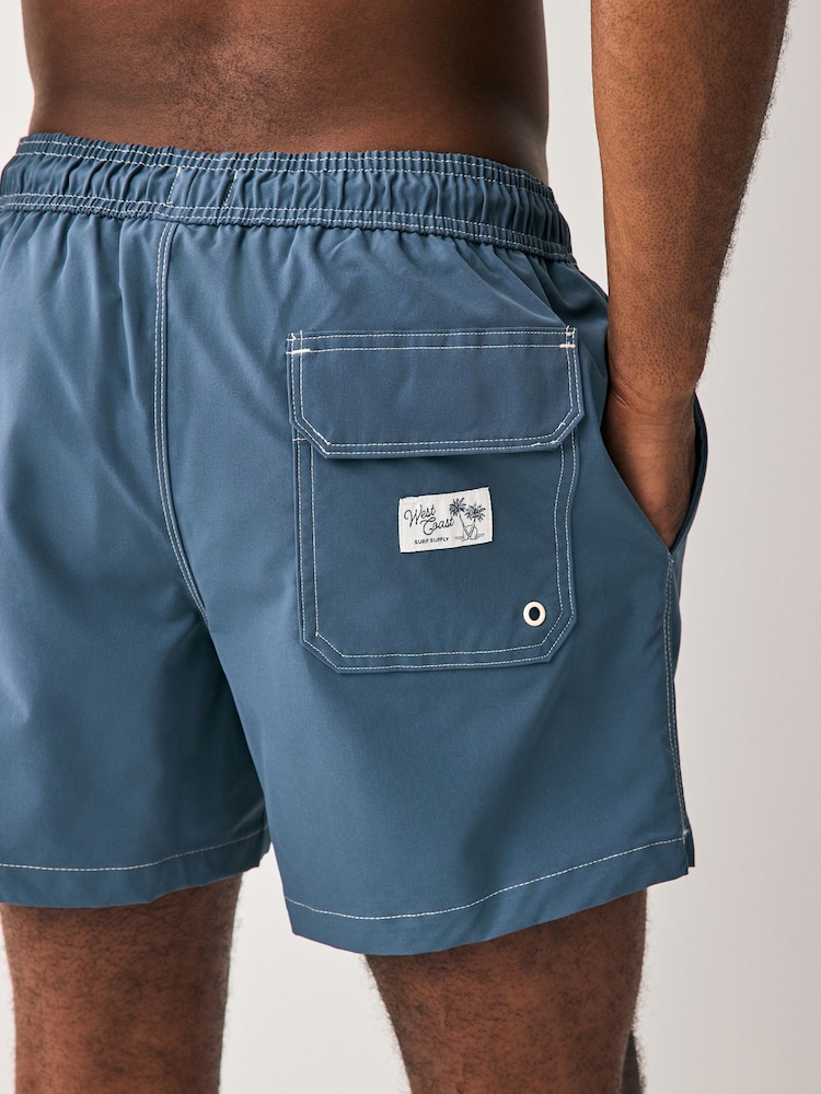 Slate Blue Contrast Stitch Swim Shorts - Image 5 of 8