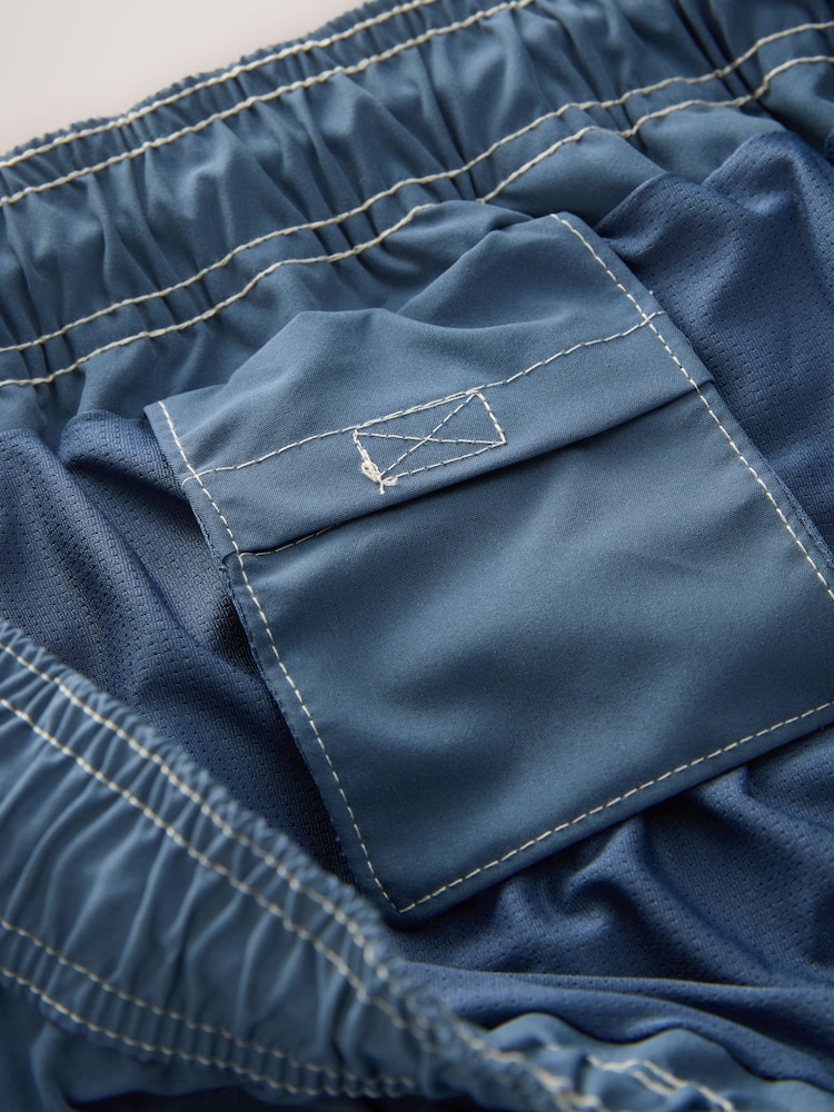 Slate Blue Contrast Stitch Swim Shorts - Image 7 of 8