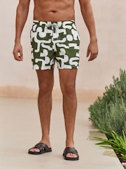Green Abstract Print Seersucker Swim Shorts - Image 1 of 7