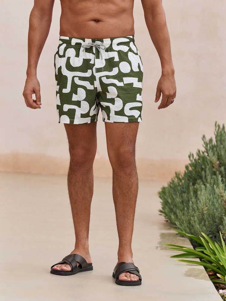 Green Abstract Print Seersucker Swim Shorts - Image 1 of 7