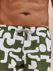 Green Abstract Print Seersucker Swim Shorts - Image 3 of 7