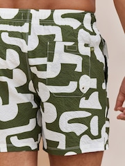 Green Abstract Print Seersucker Swim Shorts - Image 4 of 7