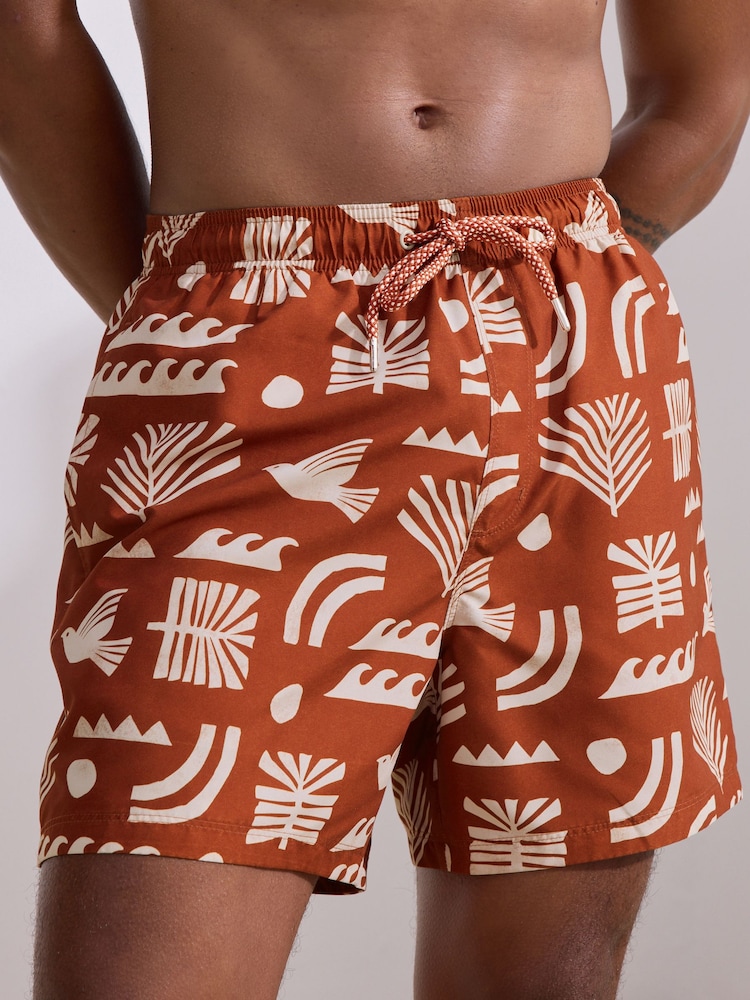 Rust Red Printed Swim Shorts - Image 1 of 8 Rust Red Printed Swim Shorts - Image 1 of 8