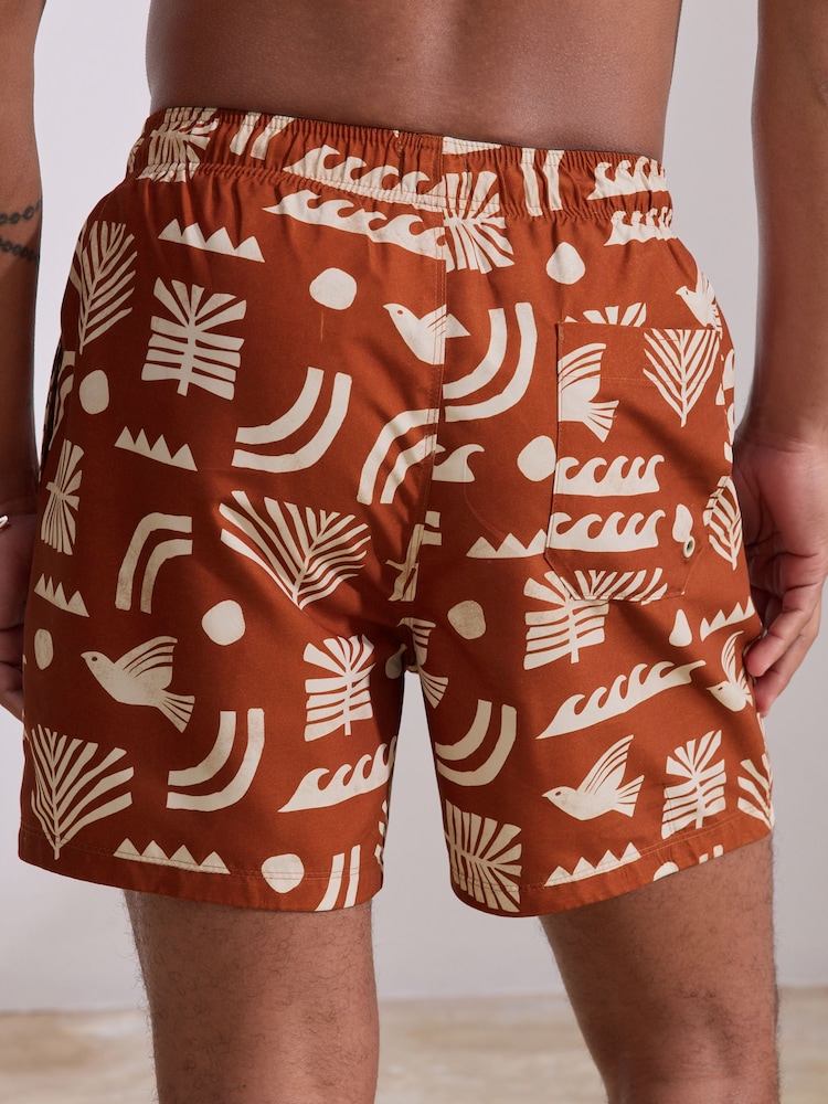Rust Red Printed Swim Shorts - Image 3 of 8