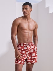 Rust Red Printed Swim Shorts - Image 4 of 8