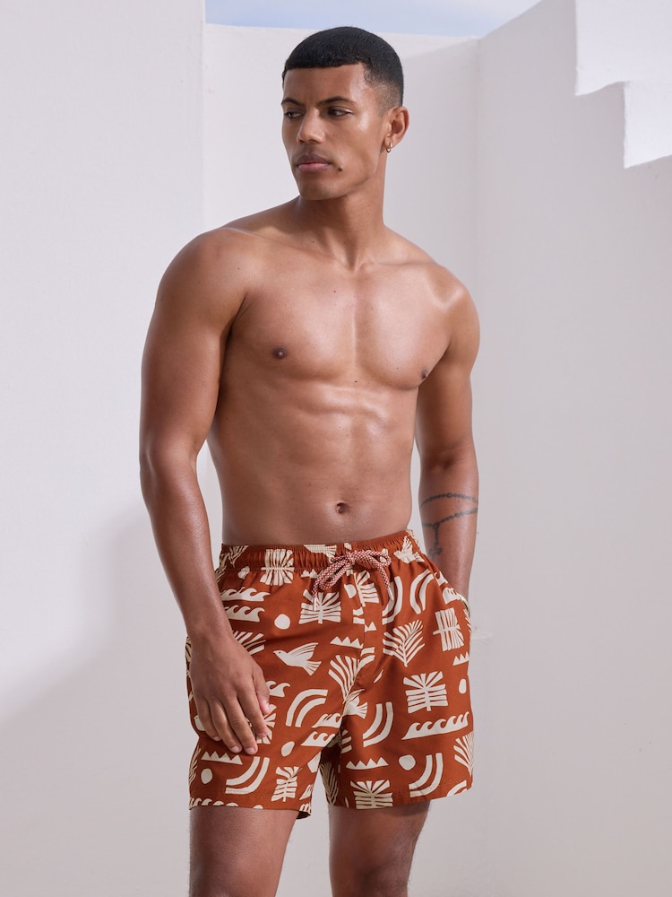 Rust Red Printed Swim Shorts - Image 4 of 8