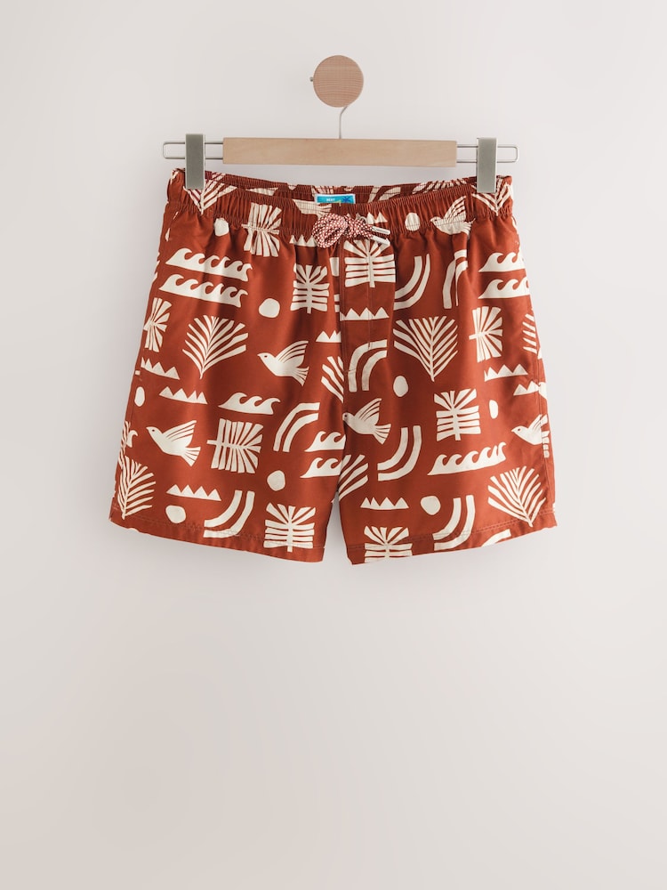 Rust Red Printed Swim Shorts - Image 6 of 8