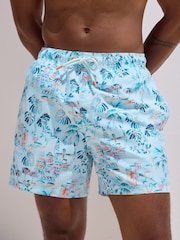 Light Blue Hawaiian Printed Swim Shorts - Image 1 of 8