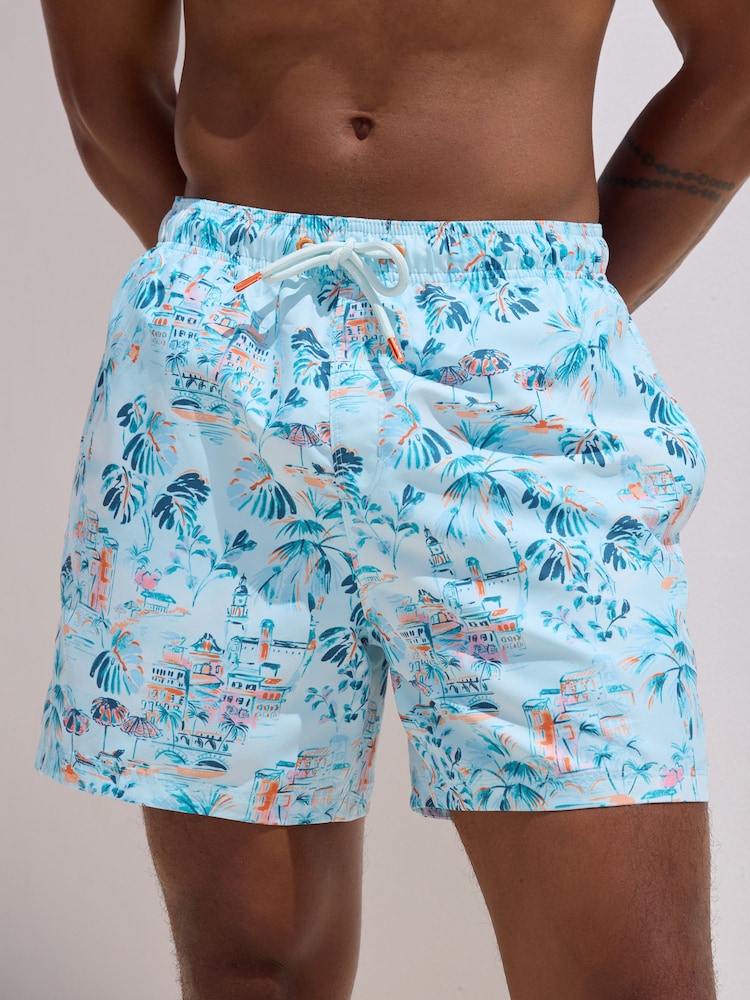 Light Blue Hawaiian Printed Swim Shorts - Image 1 of 8