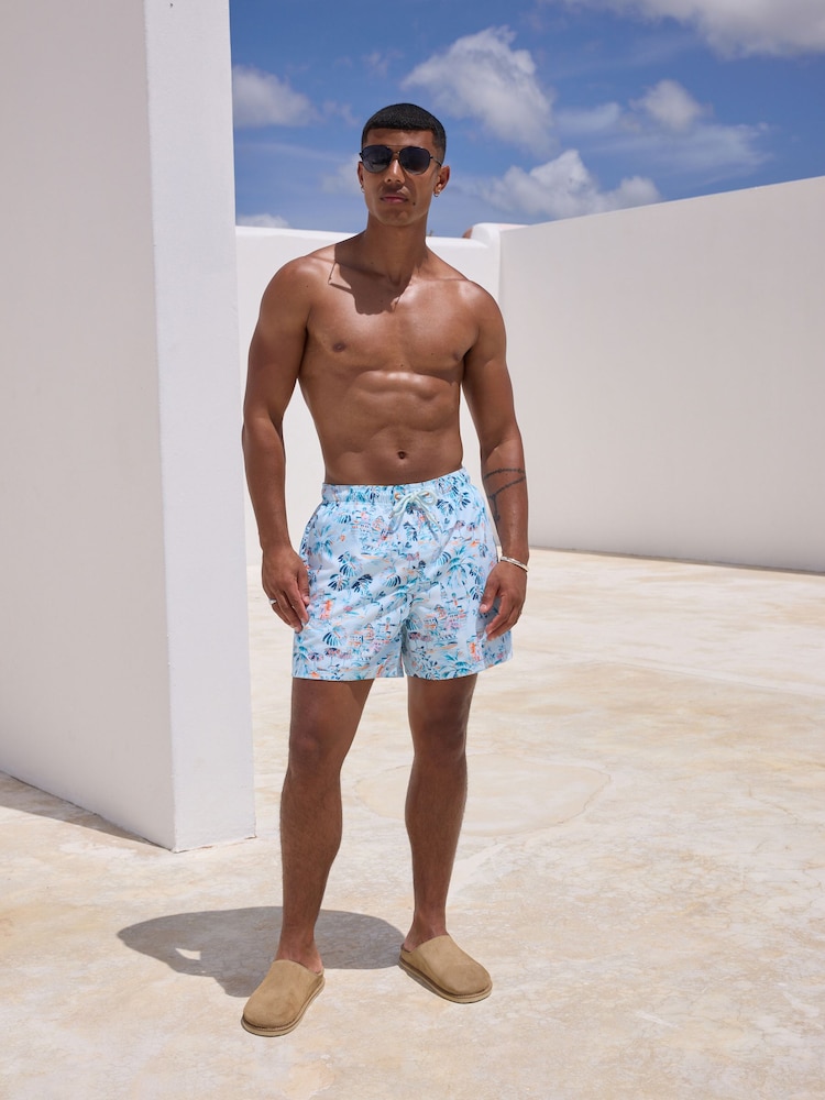 Light Blue Hawaiian Printed Swim Shorts - Image 2 of 8