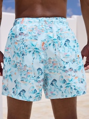 Light Blue Hawaiian Printed Swim Shorts - Image 3 of 8