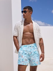 Light Blue Hawaiian Printed Swim Shorts - Image 4 of 8