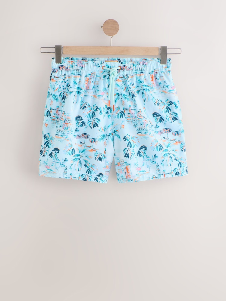Light Blue Hawaiian Printed Swim Shorts - Image 6 of 8