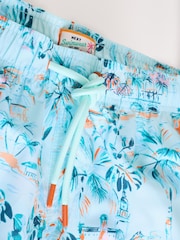 Light Blue Hawaiian Printed Swim Shorts - Image 7 of 8