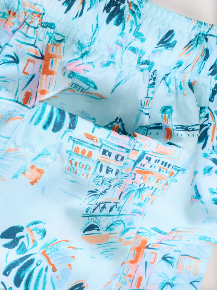Light Blue Hawaiian Printed Swim Shorts - Image 8 of 8